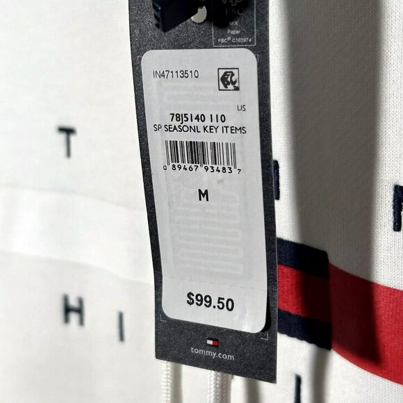 Tommy Hilfiger Men's Pullover Fleece Hoodie Sweatshirt Size M White Flag Stripe - Picture 4 of 9